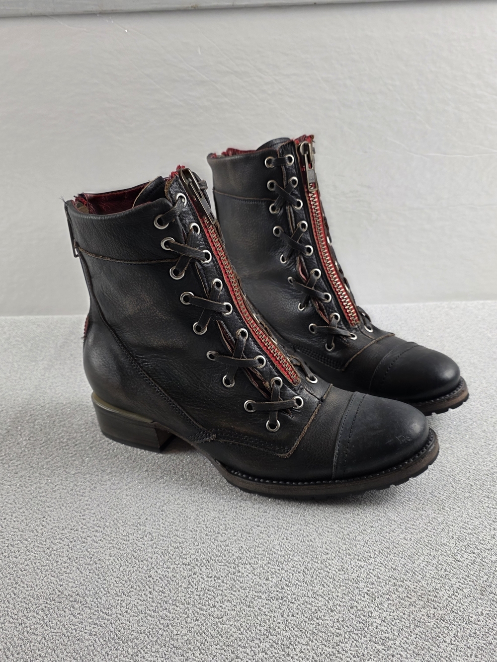 Freebird by Steven Liverpool Leather Boots Double Zipper Black Wmn's 10